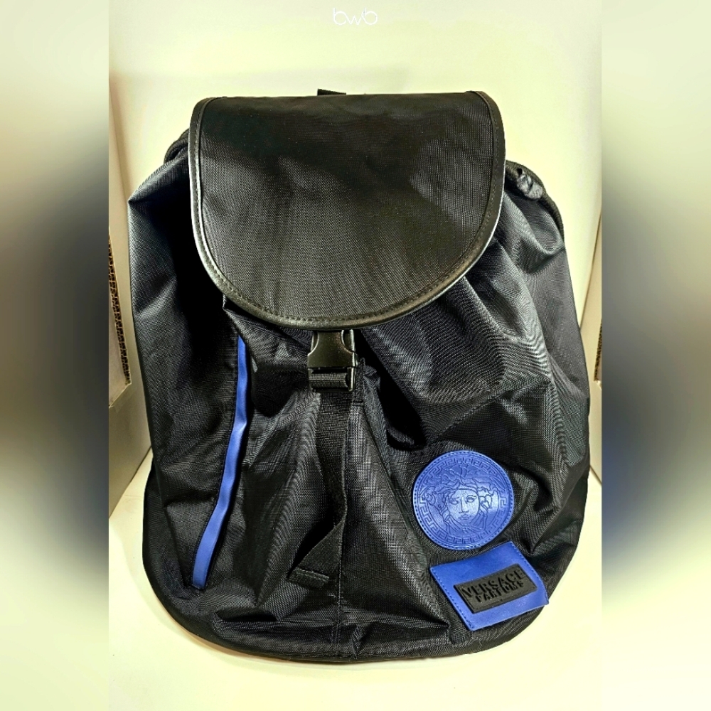 Versace Cinch Backpack in Black and Blue NWOT